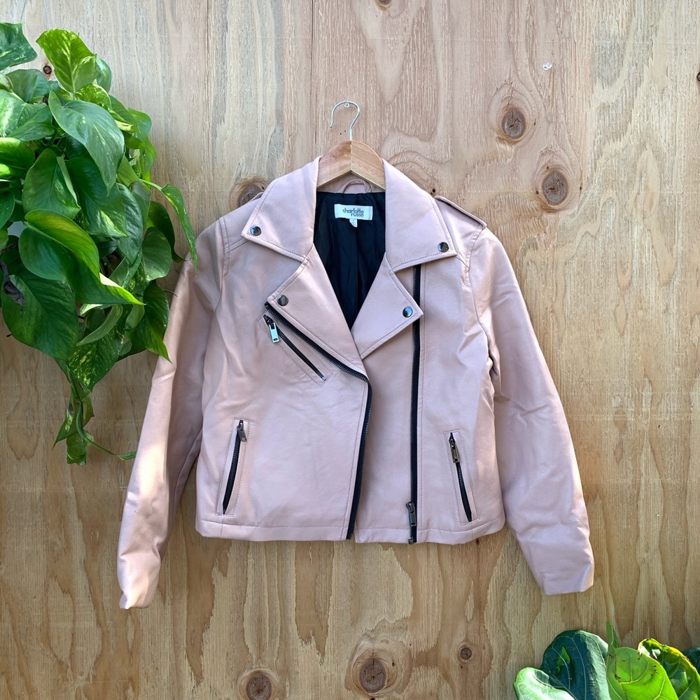 3/$30 Blush Pink Leather Moto Zip Jacket